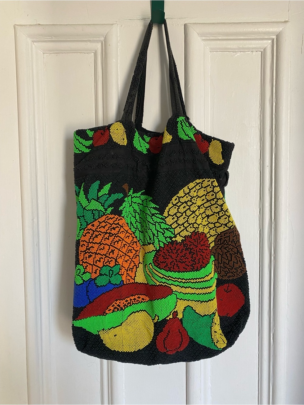 Vintage Beaded Fruit Tote Bag - Multicolour & Black